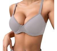 Label Mark Women's Thin Plain Comfortable Breathable Push Up Bra Underwire Three Breasted, Light Grey, 32C(Light Grey,34C)