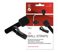 Label The Cable Bandas Sujeta Cables con Cinta Adhesiva para Gestión de Cables - Organizador de Cables para Paredes y Mesas - Pasacables de Pared - LTC Wall Straps - 10 Pack - Negro - LTC 3110
