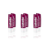 Labello Blackberry Shine en pack de 6 (6 x 4,8 g), bálsamo de labios con brillo rojo suave y pigmentos brillantes, cuidado de labios sin aceites minerales