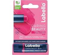 Labello Caring Beauty - Bálsamo labial rosa con color y protector solar, cuidado labial de color con SPF 30, vitamina E y aceite de almendras orgánico, bálsamo labial para labios y mejillas (4,8 g)