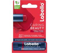 Labello Caring Beauty Red - Bálsamo labial con color y protector solar, cuidado labial de color con SPF 30, vitamina E y aceite de almendras orgánico, bálsamo labial para labios y mejillas (4,8 g)
