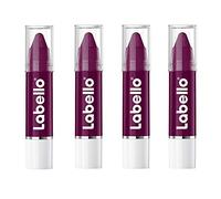 LABELLO Crayon Lipstick Black Cherry - Lápiz de labios en paquete de 4, bálsamo labial para color e hidratación con fórmula enriquecida con aceites naturales, color burdeos