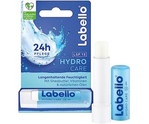 Labello Hydro Care - Bálsamo labial sin aceite mineral con SPF 15 para 24 horas de hidratación, bálsamo labial con manteca de karité, vitaminas y aceites naturales (4,8 g)