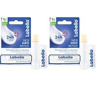 Labello Med Repair - Bálsamo labial sin aceite mineral con SPF 15 y vitamina E para labios quebradizos, bálsamo labial con manteca de karité y aceites naturales (4,8 g) (Paquete de 2)