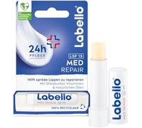 Labello Med Repair - Bálsamo labial sin aceite mineral con SPF 15 y vitamina E para labios quebradizos, bálsamo labial con manteca de karité y aceites naturales (4,8 g)