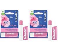 Labello Velvet Rose - Bálsamo labial con sutil aroma a rosa para 24 horas de hidratación, bálsamo labial nutritivo con manteca de karité y aceite de jojoba (4,8 g) (Paquete de 2)