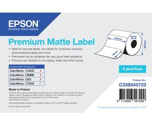Labels, Epson, Papel normal, Premium Matte Label, Anchura: 102 mm, Altura: 76 mm, Diámetro: 190 mm, Diámetro del núcleo: 76 mm