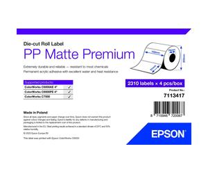 Labels, Epson, Plástico, PP Matte Label Premium, Anchura: 102 mm, Altura: 51 mm, Diámetro: 175 mm, Diámetro del núcleo: 76 mm