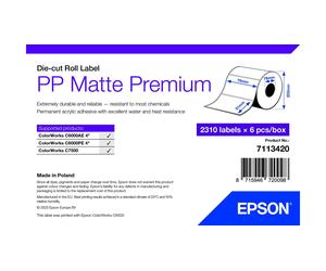 Labels, Epson, Plástico, PP Matte Label Premium, Anchura: 76 mm, Altura: 51 mm, Diámetro: 175 mm, Diámetro del núcleo: 76 mm