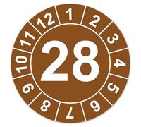 LabelTec 26 placas de prueba anuales con número de año para control de mantenimiento, inspección en equipos de equipos, máquinas, etiquetas de verificación, autoadhesivas, resistentes al agua LTC010