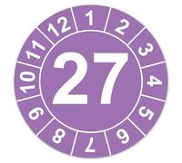 LabelTec 26 placas de prueba anuales con número de año para control de mantenimiento, inspección en equipos de equipos, máquinas, etiquetas de verificación, autoadhesivas, resistentes al agua LTC010