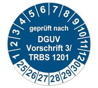 LabelTec Etiquetas de prueba con certificación DGUV Reglamento 3 / TRBS 1201, pegatinas de prueba 2025-2030, autoadhesivas, resistentes al agua, LTA014 (50, azul, diámetro de 30 mm)