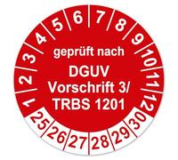 LabelTec Etiquetas de prueba con certificación DGUV Reglamento 3 / TRBS 1201, pegatinas de prueba 2025-2030, autoadhesivas, resistentes al agua, LTA014 (50, rojo, diámetro de 20 mm)