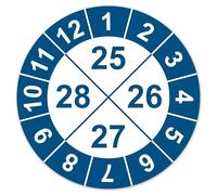 Labeltec Pegatinas de prueba anuales 2025-2028, autoadhesivas, de vinilo, para mantenimiento, inspección de seguridad, control de máquina LTC043 (10, azul, diámetro de 30 mm)