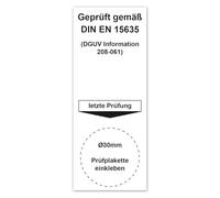 LabelTec Placa base probada según la norma DIN EN 15635 DGUV 208-061, 40 x 100 m, autoadhesiva con marcador de posición para placa de prueba, adhesivo impermeable LTH002 (5, para diámetro de 30 mm)
