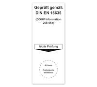LabelTec Placa base probada según la norma DIN EN 15635 DGUV 208-061, 40 x 100 m, autoadhesiva con marcador de posición para placa de prueba, adhesivo impermeable LTH002 (5, para diámetro de 20 mm)