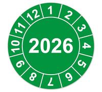 LabelTec Placa de prueba anual 2026 con campos mensuales, etiquetas de inspección, mantenimiento, inspección para equipos y máquinas, resistente al agua, autoadhesiva LTC008 (50, 2026, 20 mm)