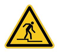 LabelTec Señal de advertencia de nivel descendente según DIN EN ISO 7010 ASR A1.3 W070 símbolo de advertencia - Señal de seguridad peligro de tropiezos para niveles, funcionamiento, almacén, escaleras