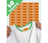 LabelTiger® Pegatinas Personalizadas Nombre para Marcar Ropa y Objetos - 60 piezas, Etiquetas Adhesivas Impermeables para Niños en la Escuela o la Guardería - Naranja