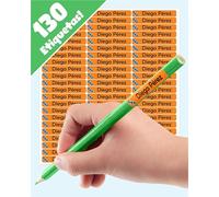 LabelTiger® Pegatinas Personalizadas para marcar lápices y bolígrafos - 130 Unidades, Autoadhesivas y Resistentes al Agua, para Niños en la Escuela y la Guardería - Naranja