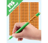 LabelTiger® Pegatinas Personalizadas para marcar lápices y bolígrafos - 195 Unidades, Autoadhesivas y Resistentes al Agua, para Niños en la Escuela y la Guardería - Naranja