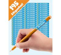 LabelTiger® Pegatinas Personalizadas para marcar lápices y bolígrafos - 195 Unidades, Autoadhesivas y Resistentes al Agua, para Niños en la Escuela y la Guardería - Azul