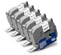 Labelwell 5x Cintas de Etiquetas 18mm Compatibles con para Brother TZe-241 TZe241 TZc-241 Cinta TZ Laminada Negra sobre Blanca para Brother P-Touch PT-D450VP E500VP D600VP P750W D400 E300VP P900W H500