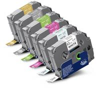 Labelwell Paquete de 6 cintas laminadas multicolor de 12 mm 0,47 compatibles con TZe-231 TZe231 MQ531 MQP35 MQG35 MQL35 MQ835 TZ para P Touch PT-H110 D210 D220 D400, blanco/azul/verde/plateado/dorado