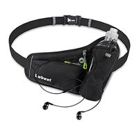 Labeol - Cinturón de hidratación para botella de agua para correr con soporte para botella de agua, riñonera reflectante ajustable con portabotellas, compatible con teléfono cinturón de correr, negro,