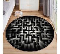 Laberinto De Ilusiones 3D Alfombra De Sala Grande Azul Geometría Misteriosa Patrón Alfombra Infantil Habitación Antideslizante Suave Alfombrilla De Decoración Juego Felpudo,Blanco Y Negro 100Cm