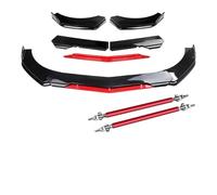 Labio Alerón 5 Piezas Universales Mayoría Los Parachoques Delanteros Automóviles Divisor Labios Carrocería con Carbono Rojo Y Negro 2 Barras Soporte Varilla 20Cm Delantero Spoiler(Shiny Black Red)