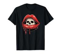 Labios Cráneo Goteando Sangre Halloween Disfraz De Miedo Divertido Camiseta
