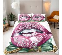 Labios De Diamante Brillante-A Funda Nórdica 135x200cm + 2 x Funda de Almohada50x75cm Microfibra Premium El Arte De La Riqueza El Deseo Estampado 3D HD Incluye 4 Correas de Fijación Cremallera