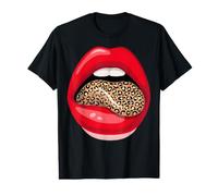 Labios Rojos Leopardo Lengua Vintage Animal Print gráfico Camiseta gráfica económica