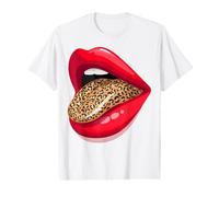 Labios Rojos Leopardo Lengua Vintage Animal Print gráfico Camiseta gráfica económica