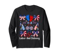 Labor Delivery Nurse Patriotic 4th Of July American Flag Tee Manga Larga