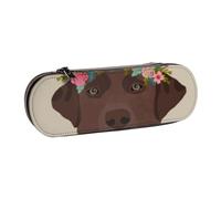 Labrador Chocolate Con Líneas Cortadas Panel De Perro Floral, Estuche para lápices Estuche para lápices de cuero de PU Estuche para lápices de gran capacidad Estuche para lápices Bolsa de cosméticos