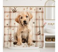 Labrador - Cortina de ducha con diseño de cachorro, bonita decoración de baño de perro, color beige y marrón, regalo para amantes de los animales, cortina de ducha de tela impermeable con ganchos, 72