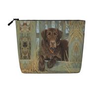 Labrador Dog Lab Chocolate, bolsa de cosméticos de uso diario de lino de imitación, bolsa de maquillaje portátil de viaje