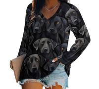 Labrador Lab Dogs - Camisas de manga larga para mujer, cuello en V, holgadas, para otoño, Estilo:, 4XL