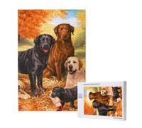 Labrador Labrador Golden Retriever Perro Agradeciendo Otoño,Rompecabezas de Madera de 1000 Piezas para Adultos y Adolescentes.