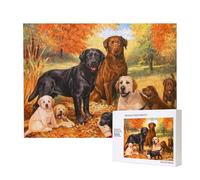 Labrador Labrador Golden Retriever Perro Agradeciendo Otoño,Rompecabezas de Madera de 500 Piezas, Juego Familiar, Rompecabezas para Adultos, Adolescentes, decoración del hogar