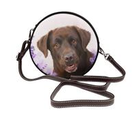Labrador marrón color lavanda Perros Retriever,Bolso de hombro de piel sintética, bolso cruzado redondo - Bolso circular para mujer