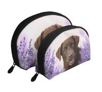 Labrador Marrón Lavanda Perros Retriever, Bolsa de Maquillaje de Concha, Monedero pequeño para Mujer, Bolsa de artículos de tocador, Bolsa de cosméticos, 2 Piezas