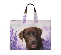 Labrador marrón, perro cobrador de lavanda,Bolsa de lona para documentos con cremallera, bolso de mano, maletín para la escuela y la oficina.