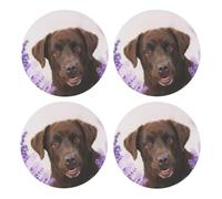Labrador marrón, Perro cobrador de Lavanda,Posavasos Redondos de Corcho MDF, Almohadilla para Tazas, Juego de 4 Posavasos para Bebidas