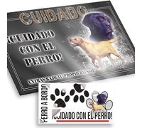"Labrador negro Cartel Cuidado con el Perro 20x12,5cm - Diseño Antracita en Dibond con Pegatina Coche 20x5cm - En Español"