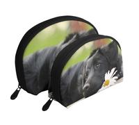Labrador Negro Manzanilla Perros Retriever Negro, Bolsa de Maquillaje de Concha, Monedero pequeño para Mujer, Bolsa de artículos de tocador, Bolsa de cosméticos, 2 Piezas