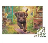 Labrador Retriever 1000 Piezas Rompecabezas Divertidos DecoracióN Familiar Chocolate Labrador Correr Jigsaw Desafíos Difíciles para Familiares Y Amigos 52x38cm/1000pcs