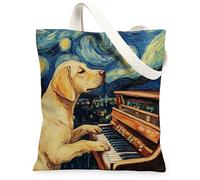 Labrador Retriever - Bolsa de lona para compras, 13 x 15 pulgadas, diseño de piano nocturno de estrellas, reutilizable, para mujeres, mascotas, cachorros, trabajo, viajes, decoración de regalo